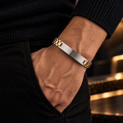 THE MEN THING Steel Bracelets GOLDEN VERTEX - 48mm Titanium Steel Bracelet with Stainless fold-over Clasp for Men & Boy (8 inch)