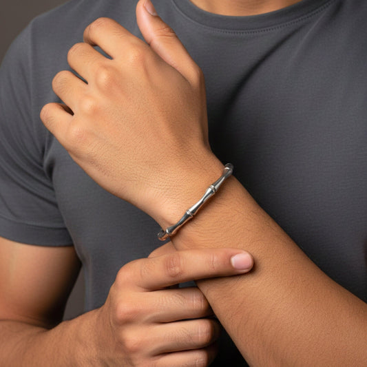 THE MEN THING Steel Bracelets GRIMSPINE - 6mm Pure Stainless Steel Open Bangle Bracelet (Adjustable) for Men & Boys