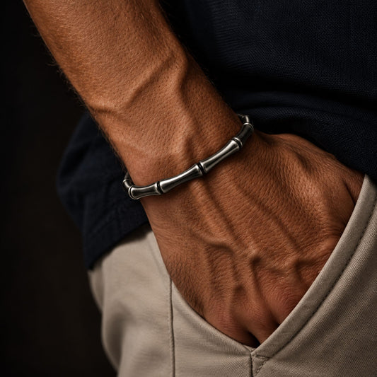 THE MEN THING Steel Bracelets GRIMSPINE - 6mm Pure Stainless Steel Open Bangle Bracelet (Adjustable) for Men & Boys