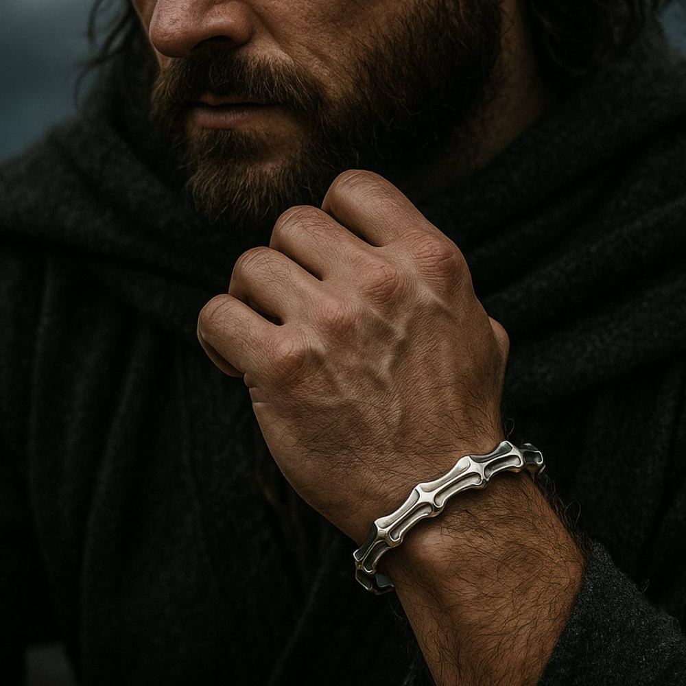 THE MEN THING Steel Bracelets GRIMSPINE - Pure Stainless Steel Open Bangle Bracelet (Adjustable) for Men & Boys