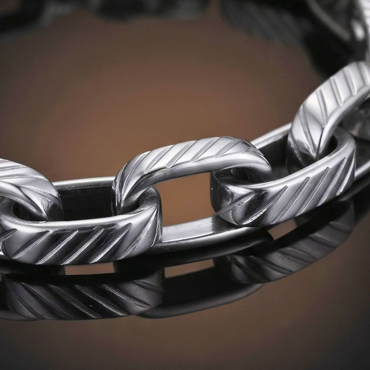 THE MEN THING Steel Bracelets GROOVED FIGARO - 8mm Titanium Steel Bracelet with Lobster Clasp for Men & Boy (8 inch)
