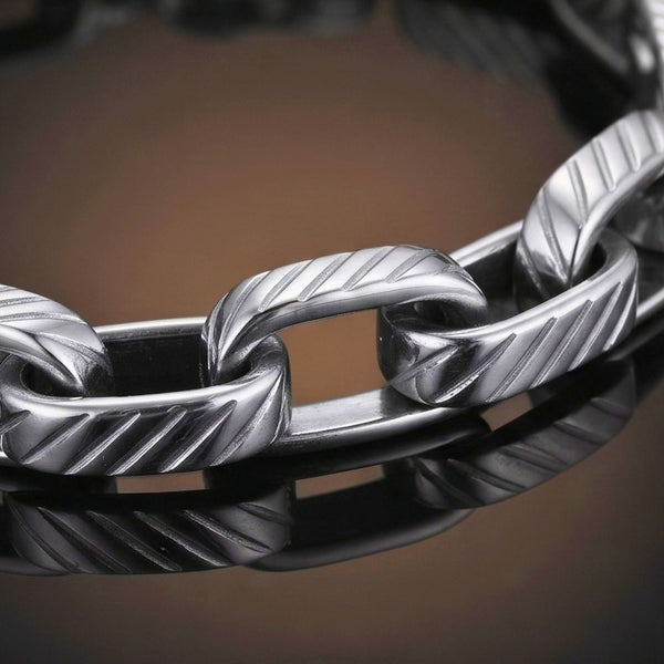 GROOVED FIGARO - 8mm Titanium Steel Bracelet with Lobster Clasp for Men & Boy (8 inch)