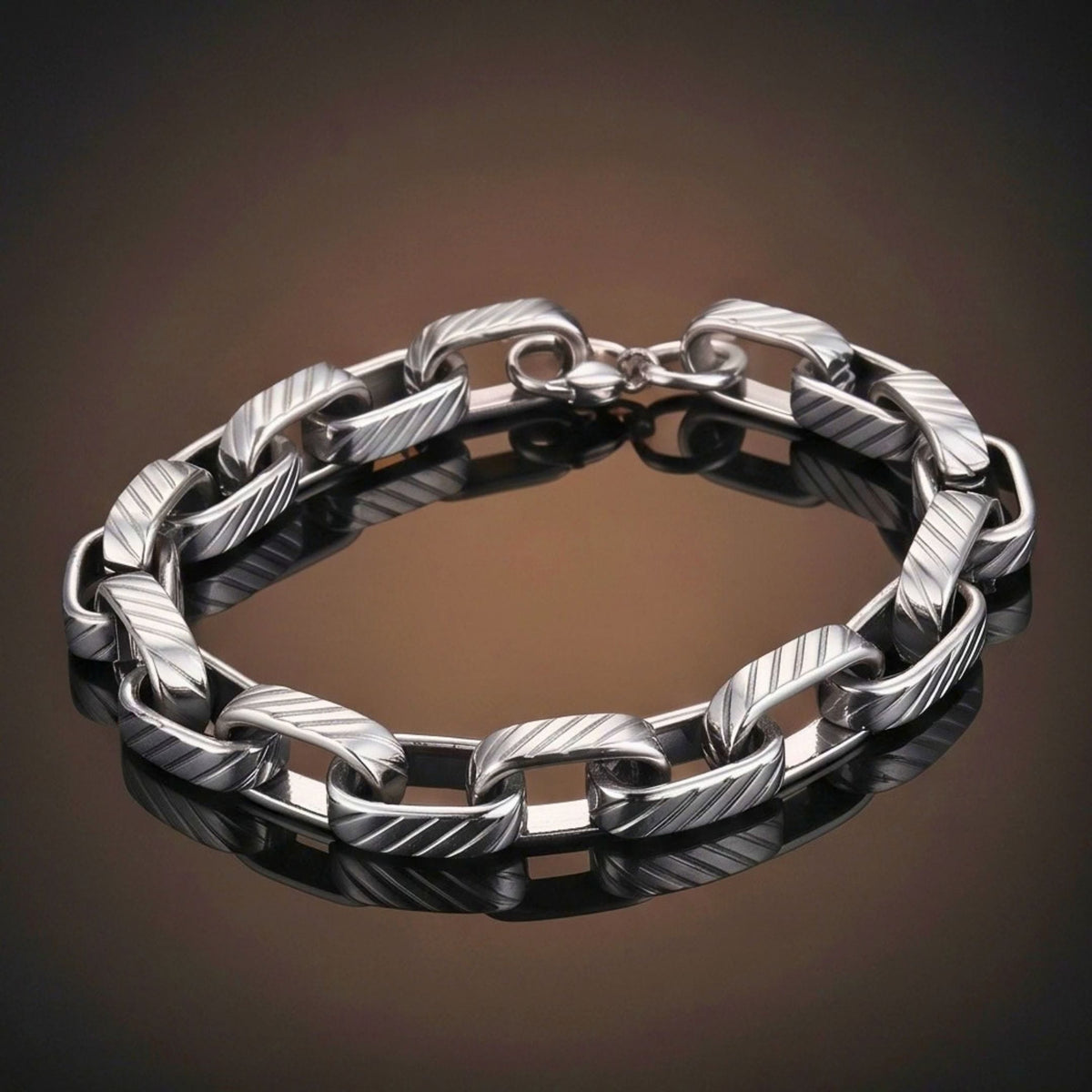 THE MEN THING Steel Bracelets GROOVED FIGARO - 8mm Titanium Steel Bracelet with Lobster Clasp for Men & Boy (8 inch)
