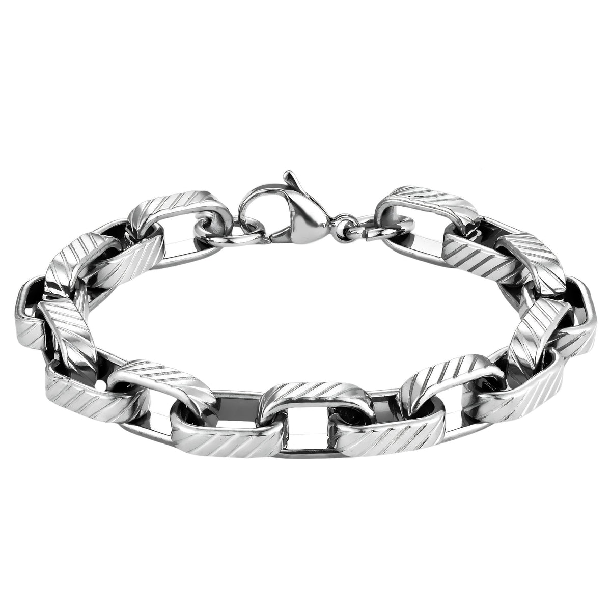 THE MEN THING Steel Bracelets GROOVED FIGARO - 8mm Titanium Steel Bracelet with Lobster Clasp for Men & Boy (8 inch)