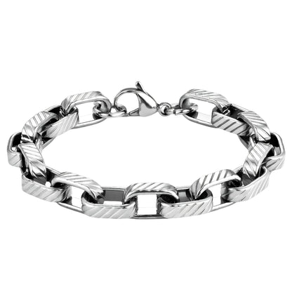 THE MEN THING Steel Bracelets GROOVED FIGARO - 8mm Titanium Steel Bracelet with Lobster Clasp for Men & Boy (8 inch)