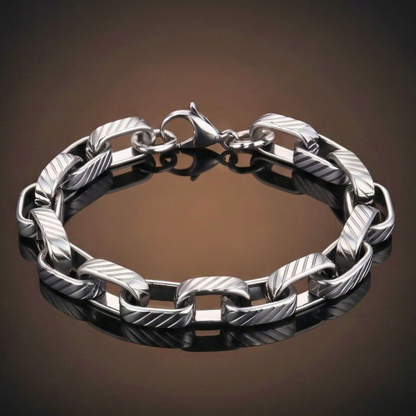 GROOVED FIGARO - 8mm Titanium Steel Bracelet with Lobster Clasp for Men & Boy (8 inch)