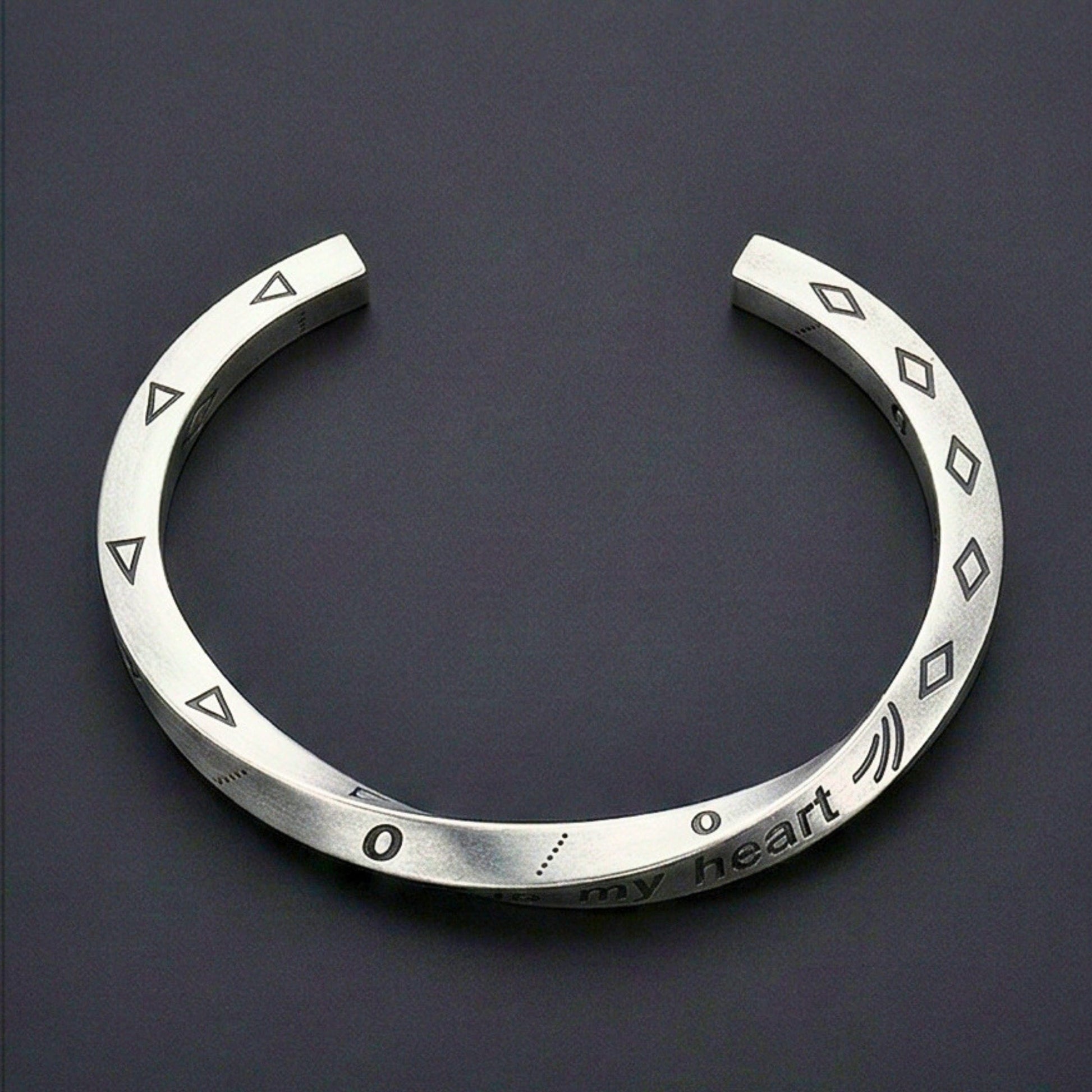 THE MEN THING Steel Bracelets HEART SIGIL - 8mm Pure Stainless Steel Open Bangle Bracelet (Adjustable) for Men & Boys