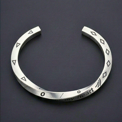 THE MEN THING Steel Bracelets HEART SIGIL - 8mm Pure Stainless Steel Open Bangle Bracelet (Adjustable) for Men & Boys