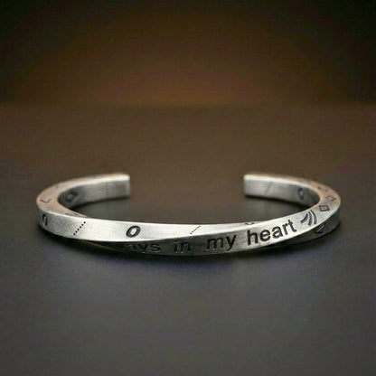 THE MEN THING Steel Bracelets HEART SIGIL - 8mm Pure Stainless Steel Open Bangle Bracelet (Adjustable) for Men & Boys