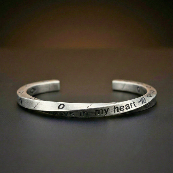 HEART SIGIL - 8mm Pure Stainless Steel Open Bangle Bracelet (Adjustable) for Men & Boys