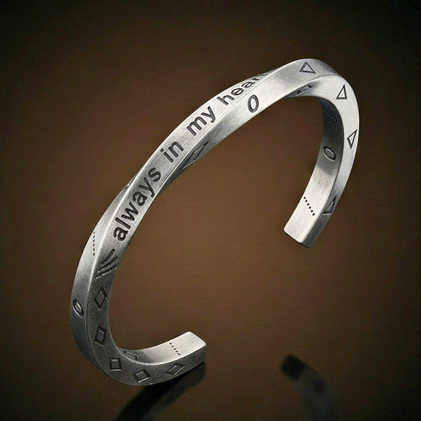 HEART SIGIL - 8mm Pure Stainless Steel Open Bangle Bracelet (Adjustable) for Men & Boys