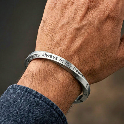 THE MEN THING Steel Bracelets HEART SIGIL - 8mm Pure Stainless Steel Open Bangle Bracelet (Adjustable) for Men & Boys