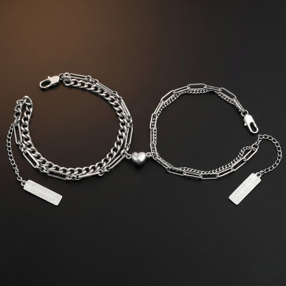 THE MEN THING Steel Bracelets HEARTFUSE - Pure Stainless Steel with Lobster Clasp for Men and Couples Bracelet  (8inch)