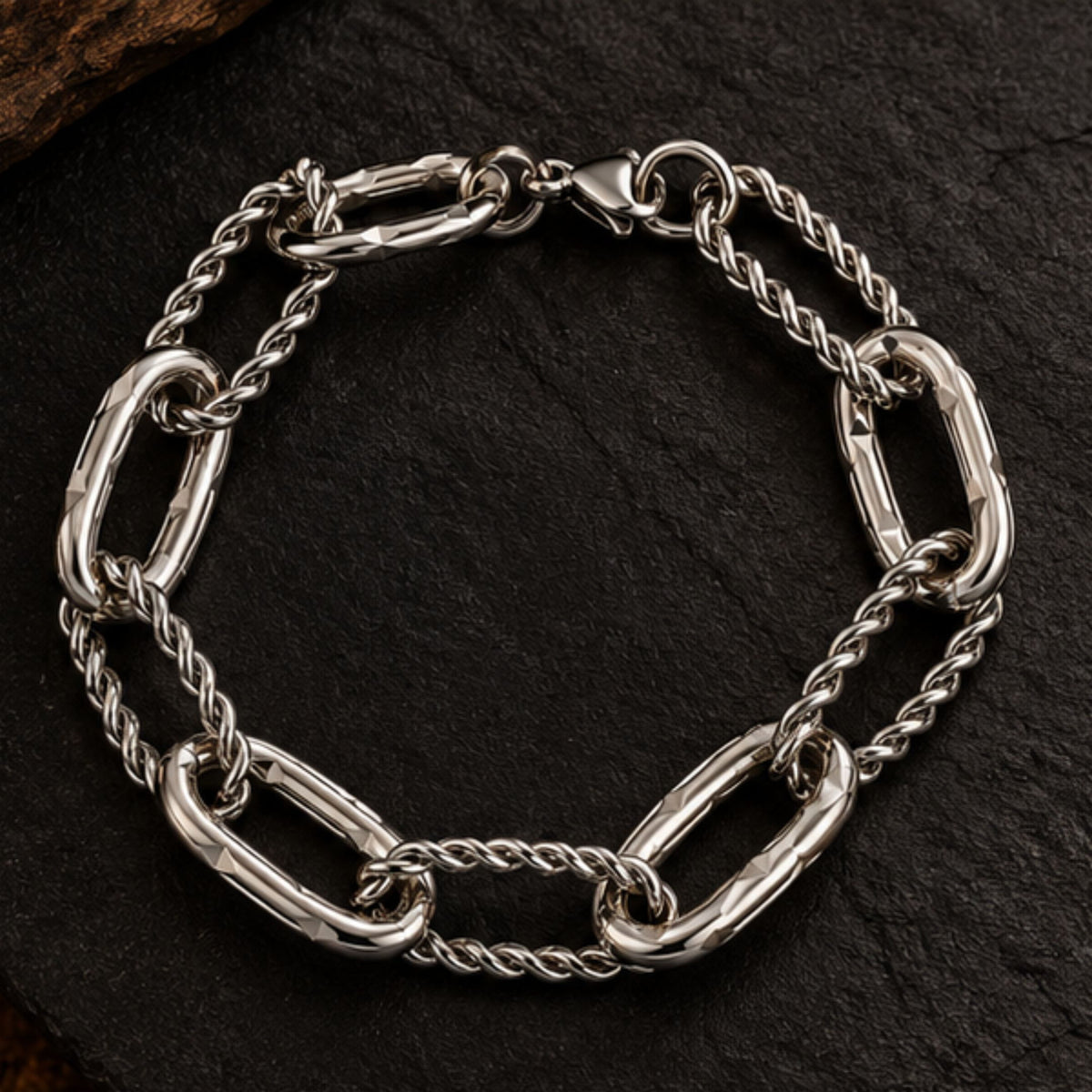 THE MEN THING Steel Bracelets HELIX LINK - 12mm Titanium Steel Bracelet with Lobster Clasp for Men & Boy (8 inch)