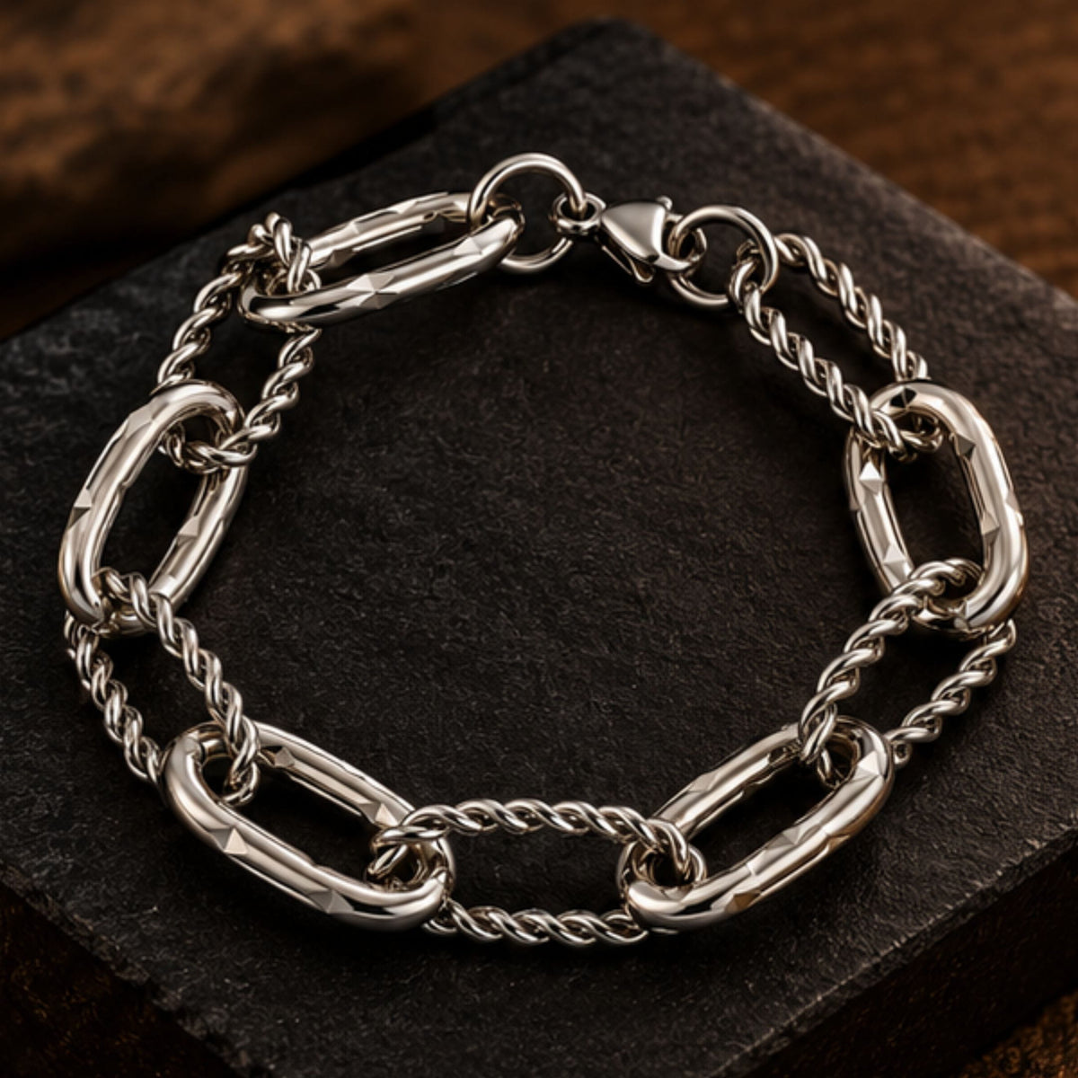 THE MEN THING Steel Bracelets HELIX LINK - 12mm Titanium Steel Bracelet with Lobster Clasp for Men & Boy (8 inch)
