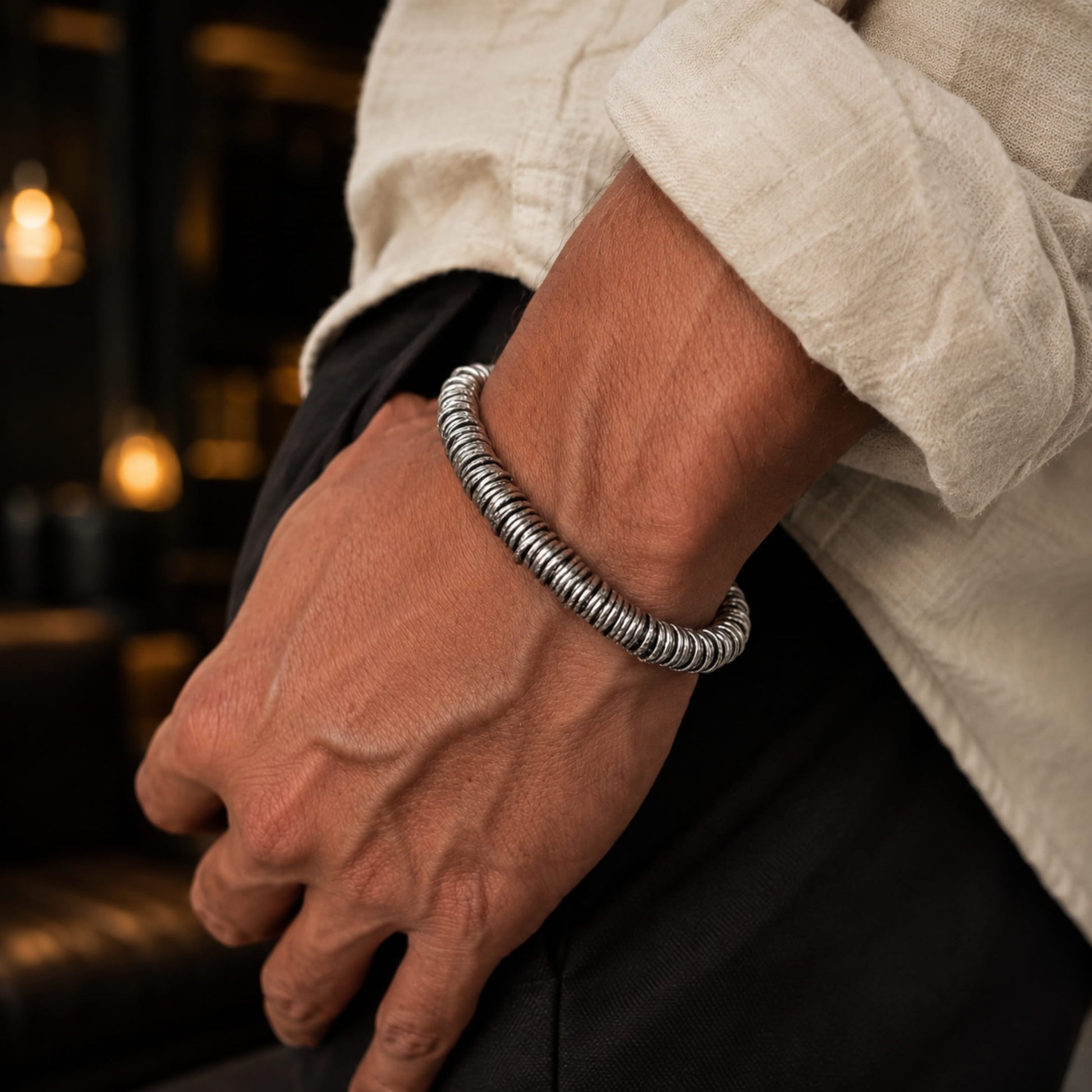 THE MEN THING Steel Bracelets HOOPLET -  7mm Pure Stainless Steel Bracelet, European Style - 8 inch with Adjustable Lobster Claw Buckle for Men & Boys