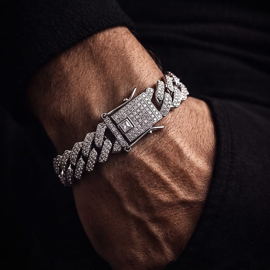 THE MEN THING Steel Bracelets ICELOCK - Stainless Steel Silver Bracelet, 8 inch with Lobster Claw for Men & Boys