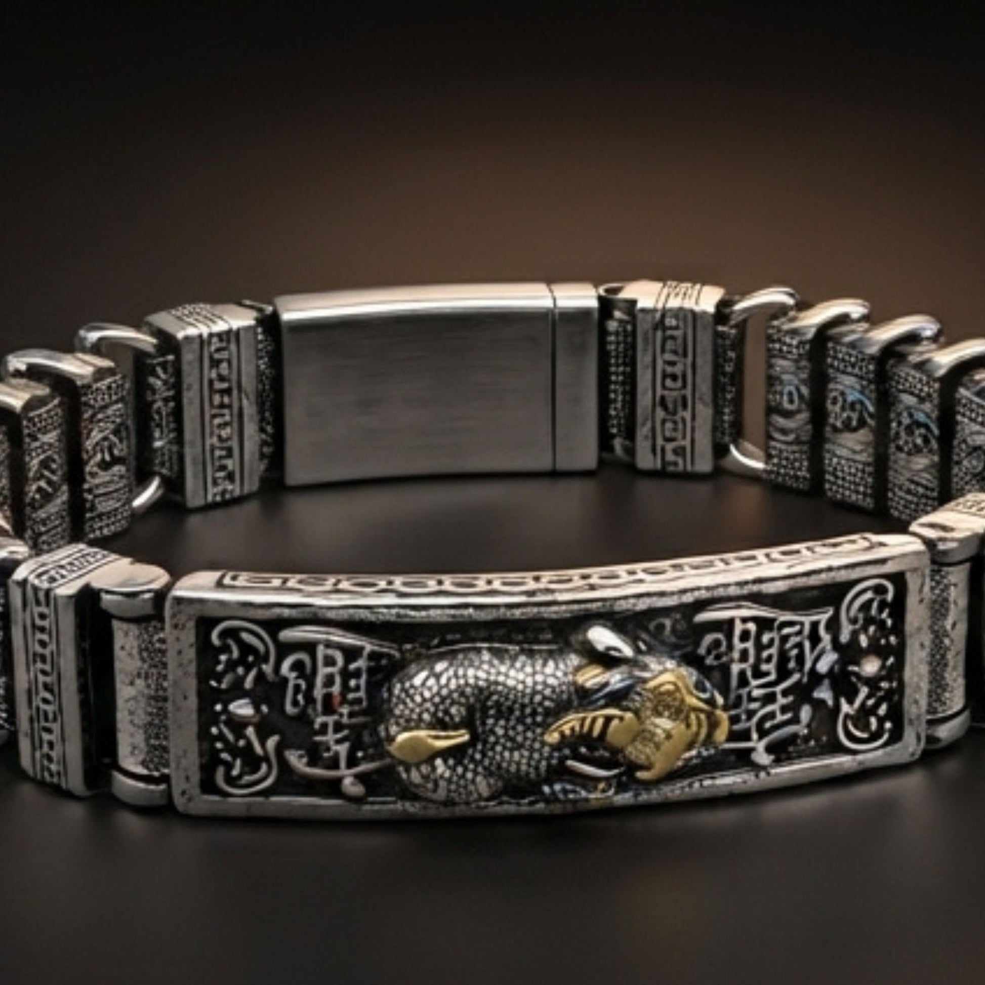 THE MEN THING Steel Bracelets IMPERIAL DRAGON - 14mm Pure Titanium Steel Bracelet with Push-Button Box Clasp for Men & Boy (8.5 inch)
