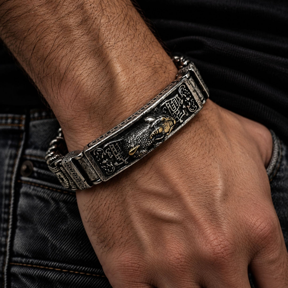 THE MEN THING Steel Bracelets IMPERIAL DRAGON - 14mm Pure Titanium Steel Bracelet with Push-Button Box Clasp for Men & Boy (8.5 inch)