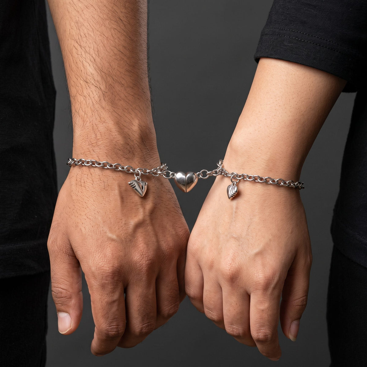 THE MEN THING Steel Bracelets INTERLOCKING HEART - Pure Stainless Steel with Lobster Clasp for Men and Couples Bracelet  (7inch with Adjustable chain)