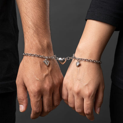 THE MEN THING Steel Bracelets INTERLOCKING HEART - Pure Stainless Steel with Lobster Clasp for Men and Couples Bracelet  (7inch with Adjustable chain)