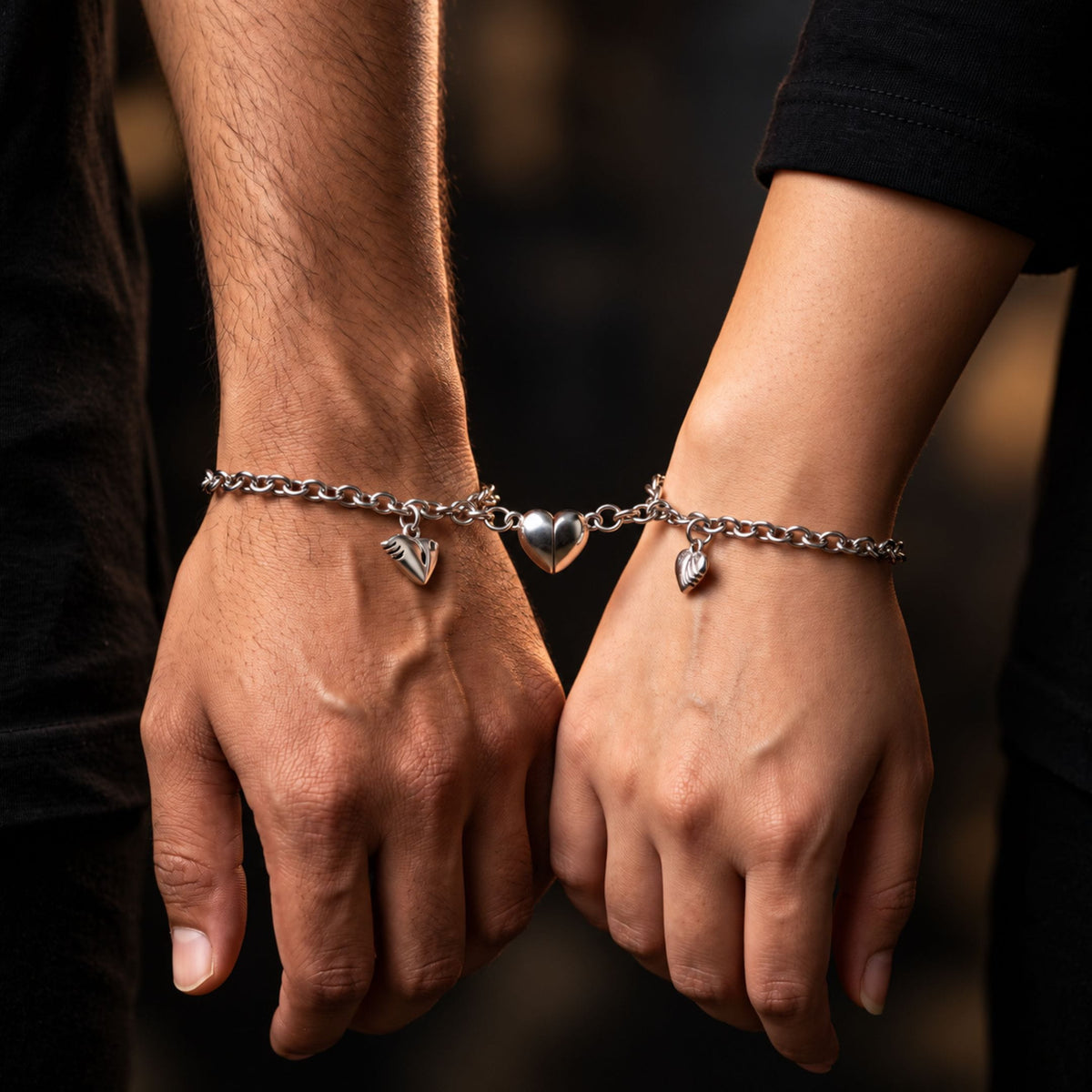 THE MEN THING Steel Bracelets INTERLOCKING HEART - Pure Stainless Steel with Lobster Clasp for Men and Couples Bracelet  (7inch with Adjustable chain)