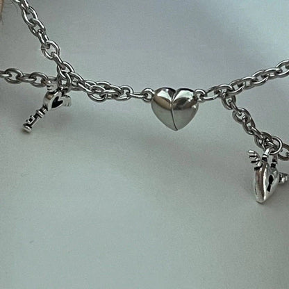 THE MEN THING Steel Bracelets INTERLOCKING HEART - Pure Stainless Steel with Lobster Clasp for Men and Women Couples Bracelet  (8inch)