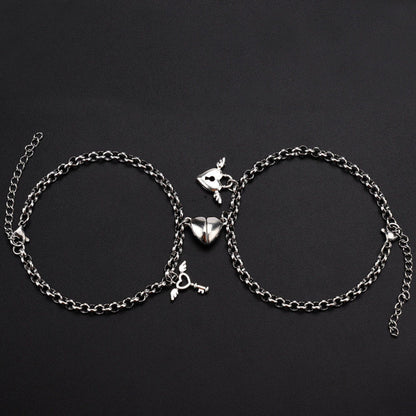 THE MEN THING Steel Bracelets INTERLOCKING HEART - Pure Stainless Steel with Lobster Clasp for Men and Women Couples Bracelet  (8inch)