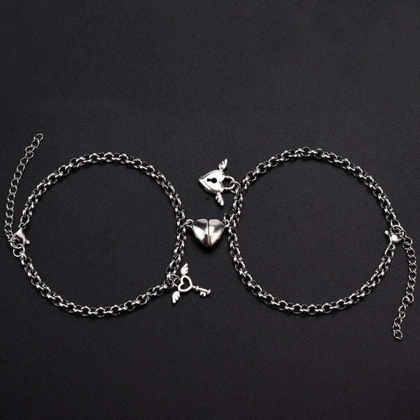 INTERLOCKING HEART - Pure Stainless Steel with Lobster Clasp for Men and Couples Bracelet  (7inch with Adjustable chain)