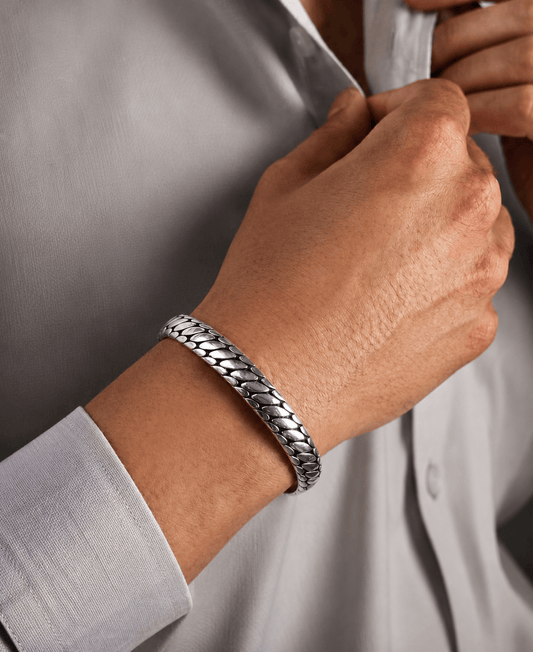 THE MEN THING Steel Bracelets IRON HYDRA - Pure Stainless Steel Open Bangle Bracelet (Adjustable) for Men & Boys