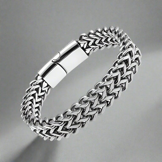 THE MEN THING Steel Bracelets ITALIAN MESH LINK - 11.5mm Pure Titanium Steel Bracelet with Magnetic Buckle for Men & Boy (8 inch)