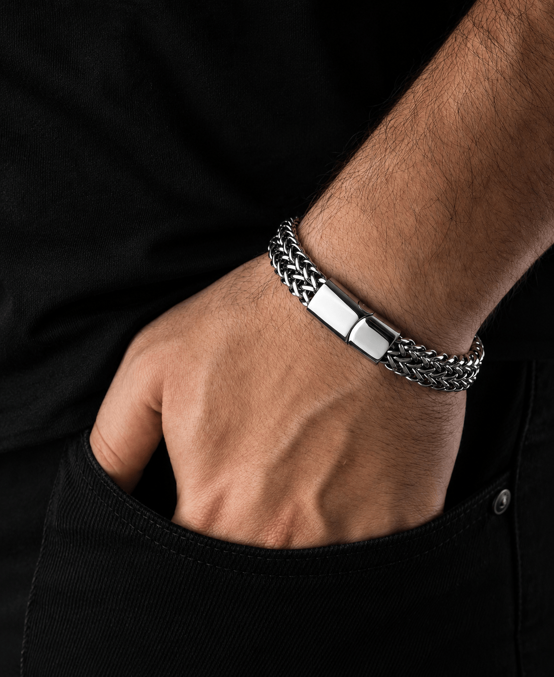 THE MEN THING Steel Bracelets ITALIAN MESH LINK -  11.5mm Pure Titanium Steel Bracelet with Magnetic Buckle for Men & Boy (8 inch)