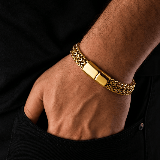 THE MEN THING Steel Bracelets ITALIAN MESH LINK GOLDEN -  11.5mm Pure Titanium Steel Bracelet with Magnetic Buckle for Men & Boy (8 inch)