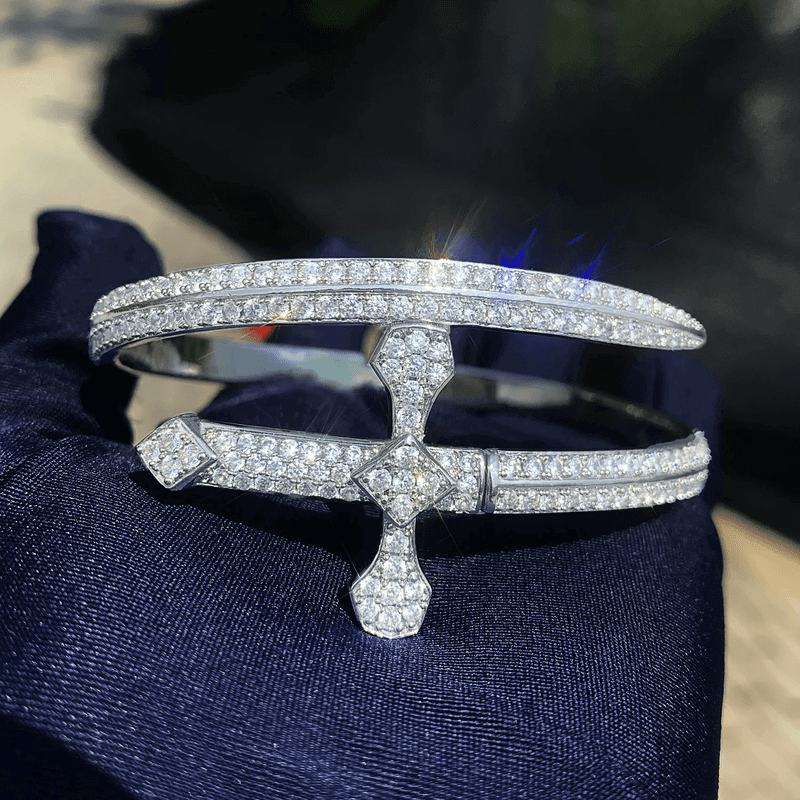 THE MEN THING Steel Bracelets JUSTICE SWORD Silver - "7"mm Alloy Bracelet With Faux Diamonds for Men & Boys (8 inch)