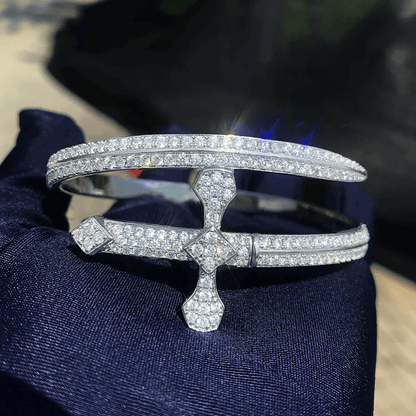 THE MEN THING Steel Bracelets JUSTICE SWORD Silver - "7"mm Alloy Bracelet With Faux Diamonds for Men & Boys (8 inch)