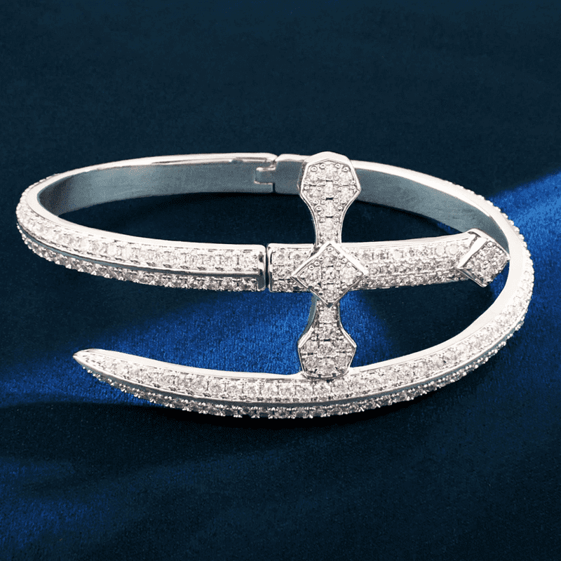 THE MEN THING Steel Bracelets JUSTICE SWORD Silver - "7"mm Alloy Bracelet With Faux Diamonds for Men & Boys (8 inch)