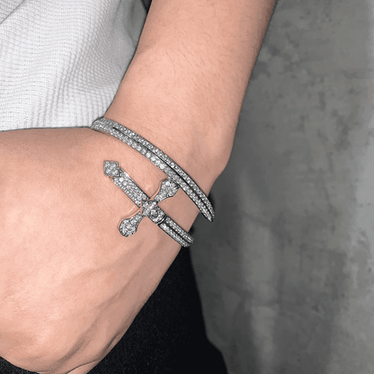 THE MEN THING Steel Bracelets JUSTICE SWORD Silver - "7"mm Alloy Bracelet With Faux Diamonds for Men & Boys (8 inch)