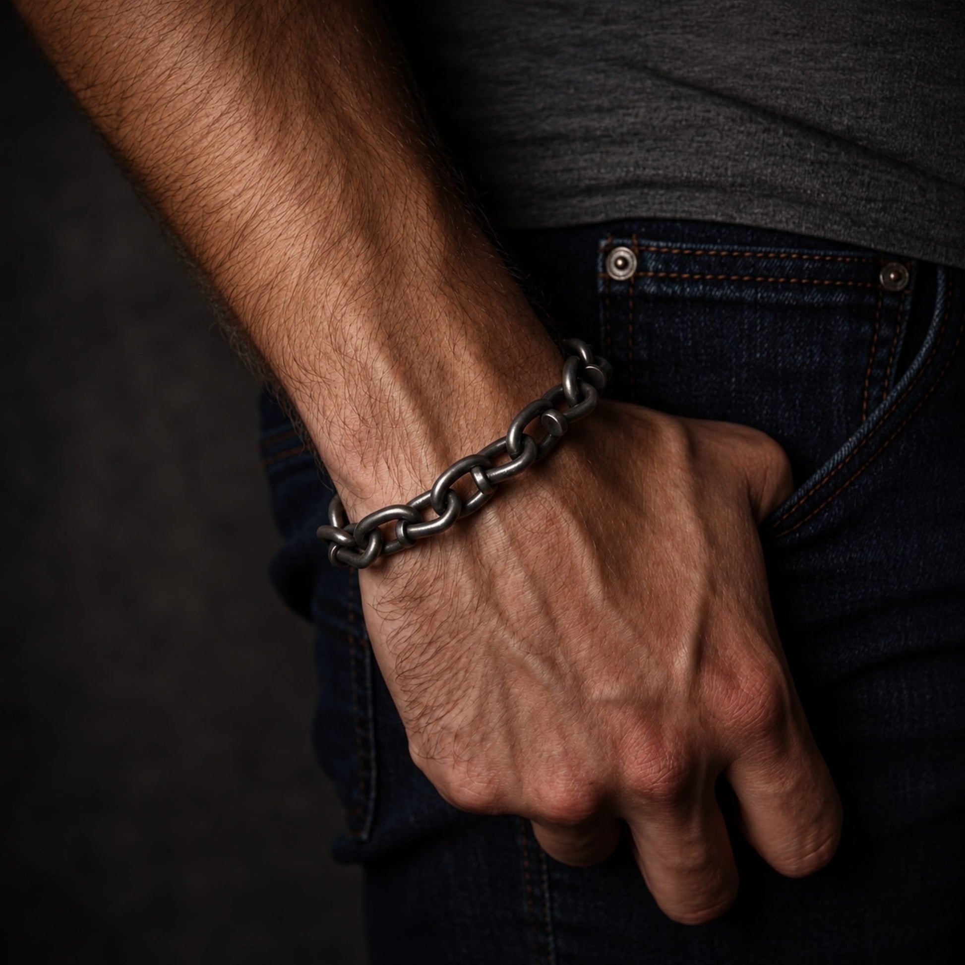 THE MEN THING Steel Bracelets LINKER - 12mm Pure Titanium Steel Bracelet for Men & Boy (9inch)