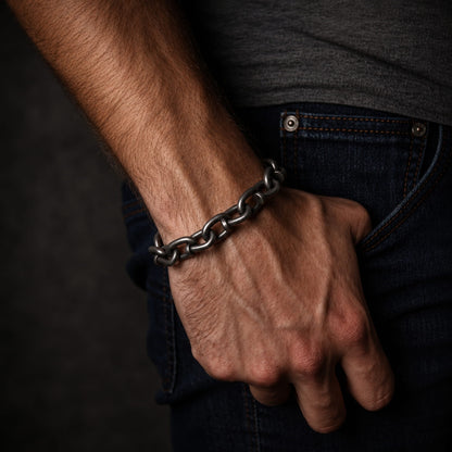 THE MEN THING Steel Bracelets LINKER - 12mm Pure Titanium Steel Bracelet for Men & Boy (9inch)