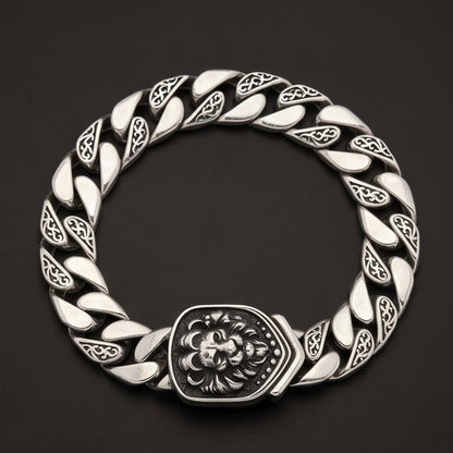 THE MEN THING Steel Bracelets LION EMBLEM - 9mm Stainless Steel, 8.6 inch Hook Box Clasp Bracelet for Men & Boys