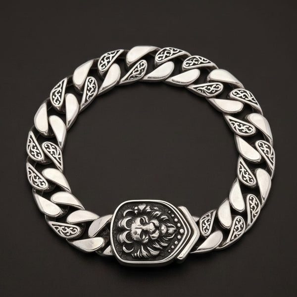 LION EMBLEM - 9mm Stainless Steel, 8.6 inch Hook Box Clasp Bracelet for Men & Boys
