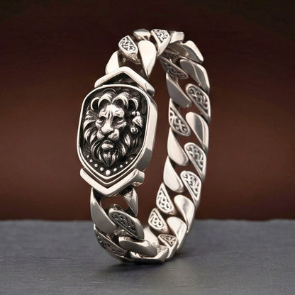 THE MEN THING Steel Bracelets LION EMBLEM - 9mm Stainless Steel, 8.6 inch Hook Box Clasp Bracelet for Men & Boys