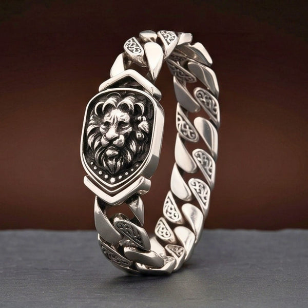 LION EMBLEM - 9mm Stainless Steel, 8.6 inch Hook Box Clasp Bracelet for Men & Boys
