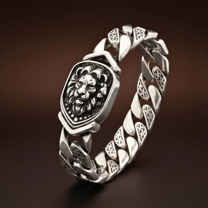 THE MEN THING Steel Bracelets LION EMBLEM - 9mm Stainless Steel, 8.6 inch Hook Box Clasp Bracelet for Men & Boys