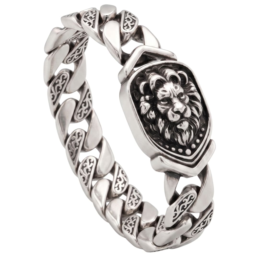 THE MEN THING Steel Bracelets LION EMBLEM - 9mm Stainless Steel, 8.6 inch Hook Box Clasp Bracelet for Men & Boys