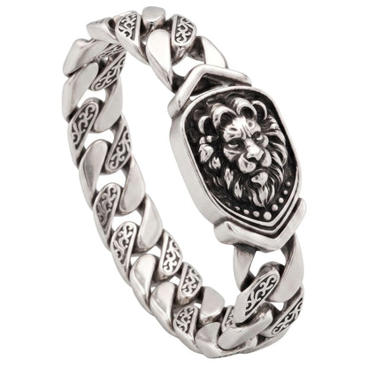 THE MEN THING Steel Bracelets LION EMBLEM - 9mm Stainless Steel, 8.6 inch Hook Box Clasp Bracelet for Men & Boys