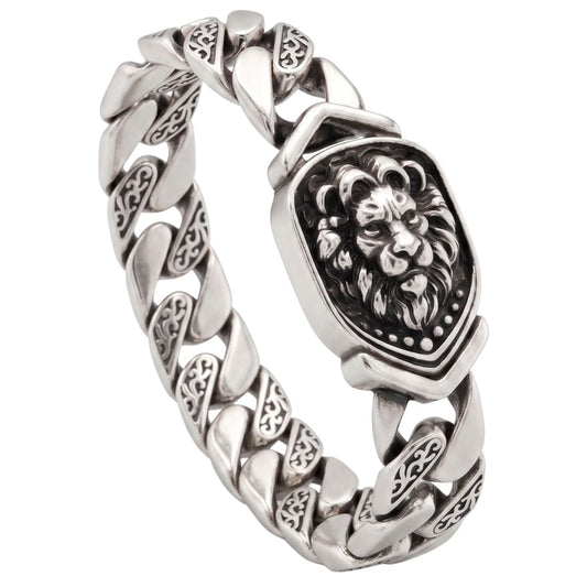 THE MEN THING Steel Bracelets LION EMBLEM - 9mm Stainless Steel, 8.6 inch Hook Box Clasp Bracelet for Men & Boys