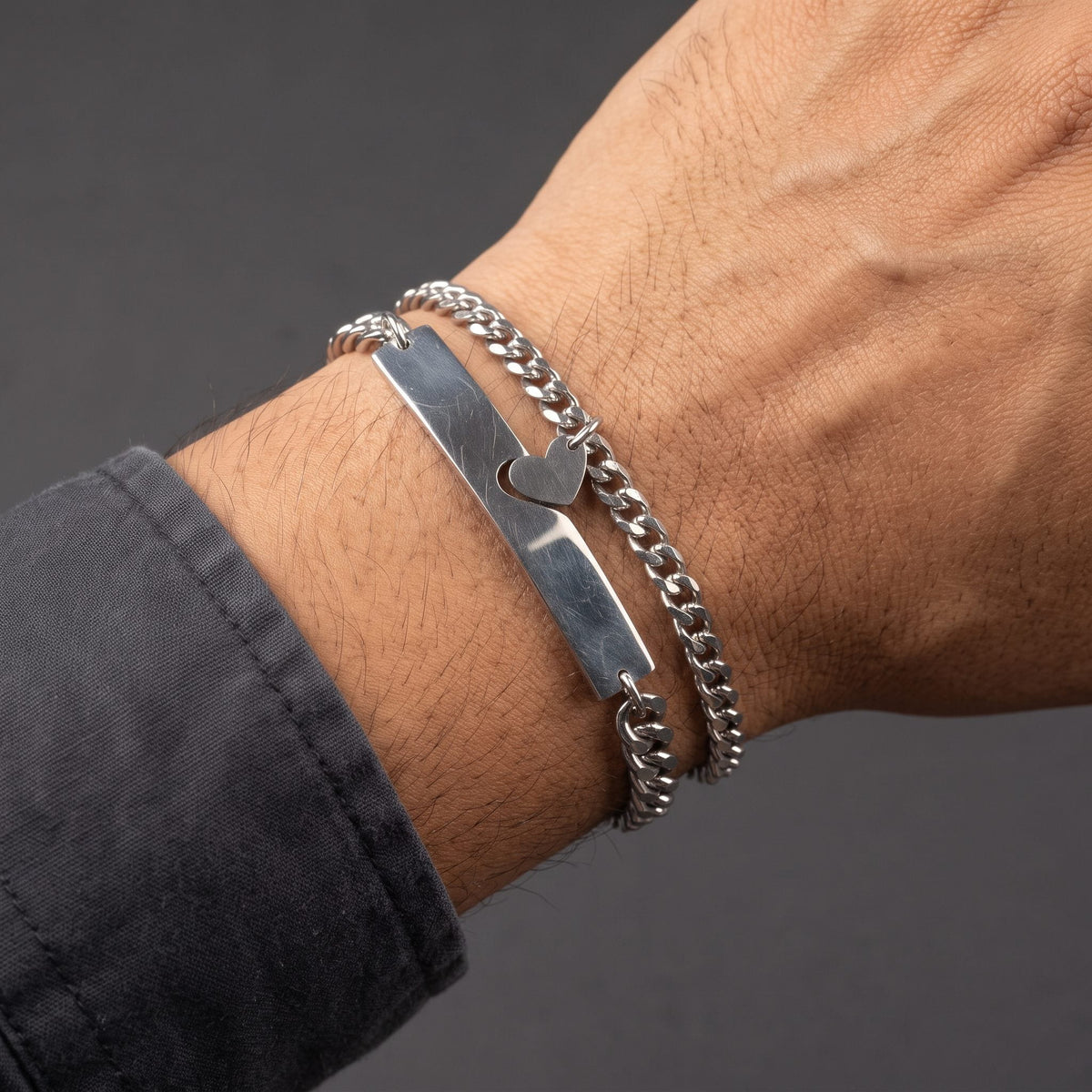THE MEN THING Steel Bracelets LUXE HEART LINK - Pure Titanium Steel Adjustable Bracelet for Men & Boys