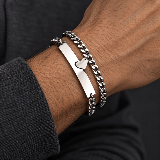 THE MEN THING Steel Bracelets LUXE HEART LINK - Pure Titanium Steel Adjustable Bracelet for Men & Boys