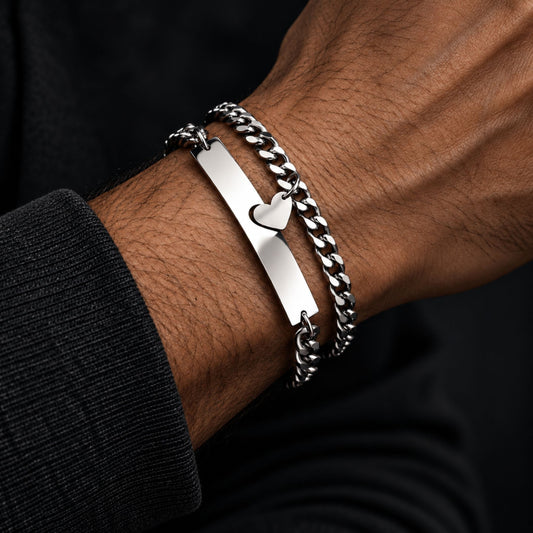 THE MEN THING Steel Bracelets LUXE HEART LINK - Pure Titanium Steel Adjustable Bracelet for Men & Boys